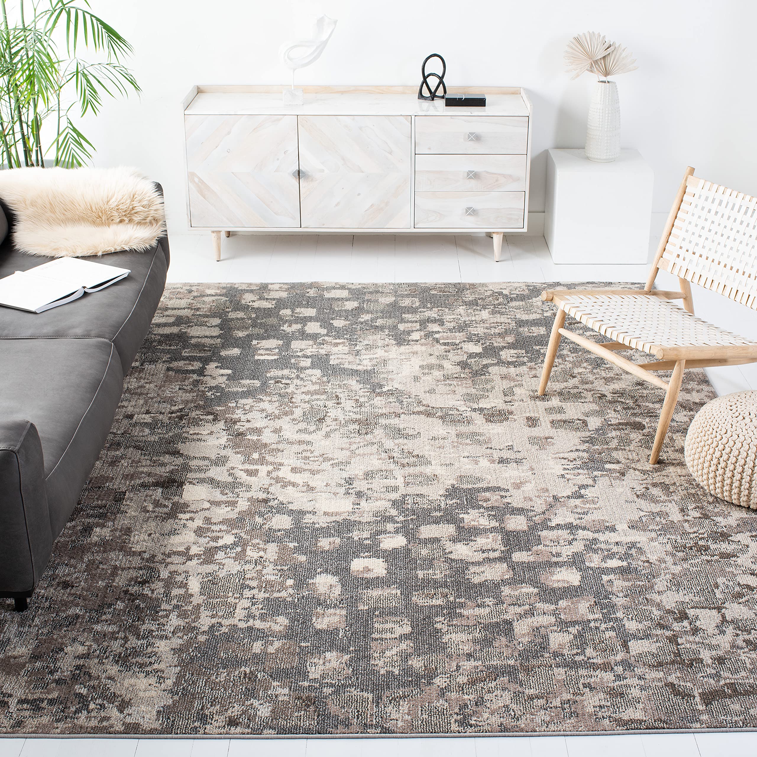 SAFAVIEH Madison Collection Area Rug - 9' x 12', Grey & Beige, Boho Abstract Design, Non-Shedding & Easy Care, Ideal for High Tr